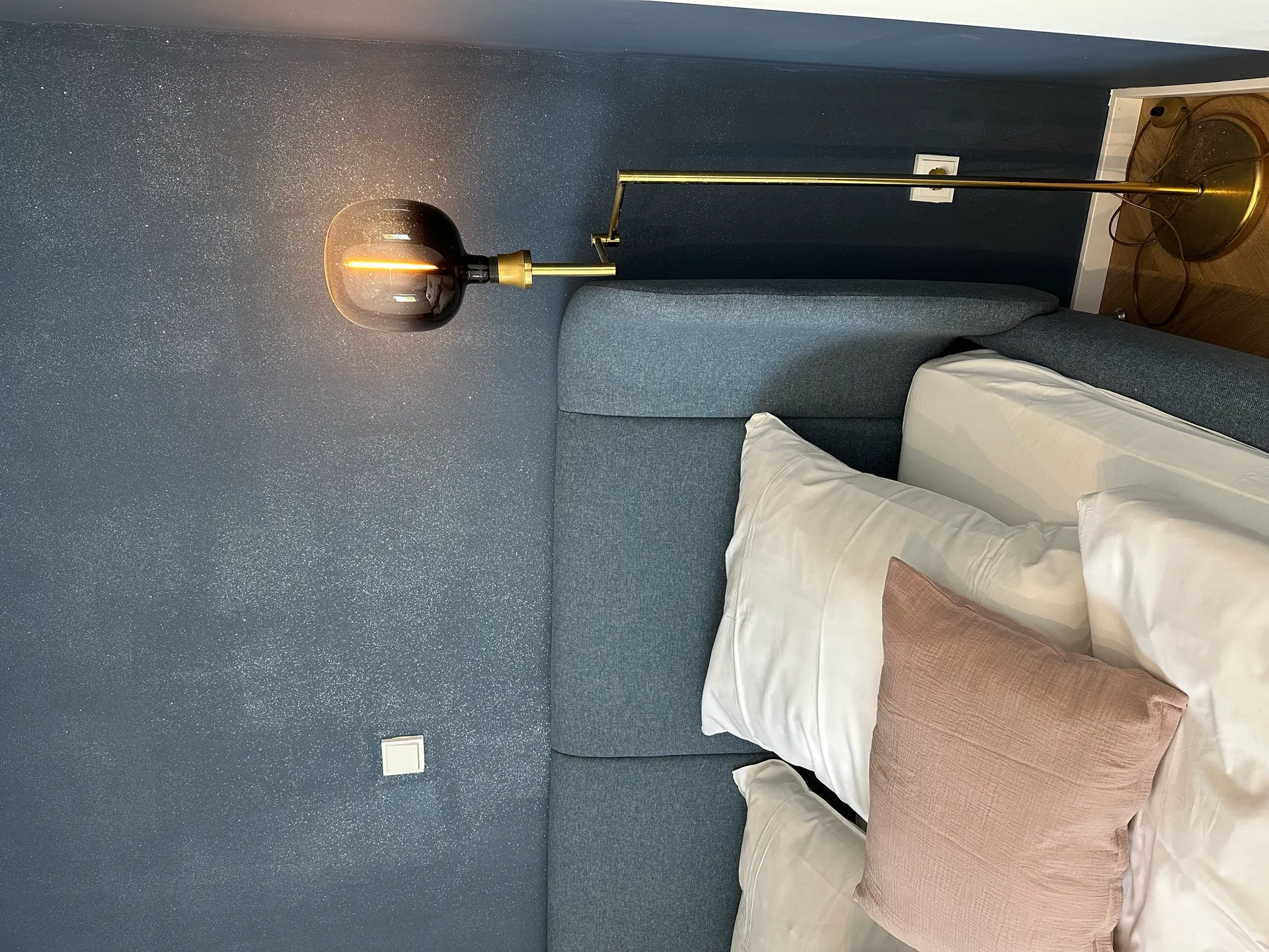 Apartment B7 – Bedroom 1 brass lamp detail